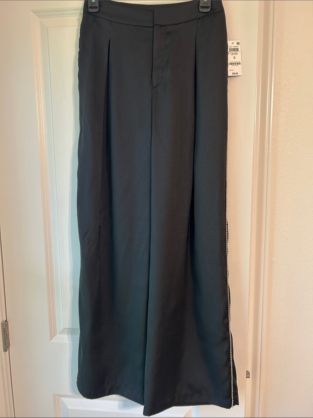 INC  Black Wide-Leg Dress Pants with Embellished Side Trim Cocktail Party